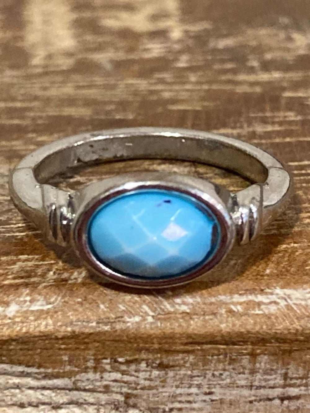 Blue and Silver Tone Fashion Ring Size 3